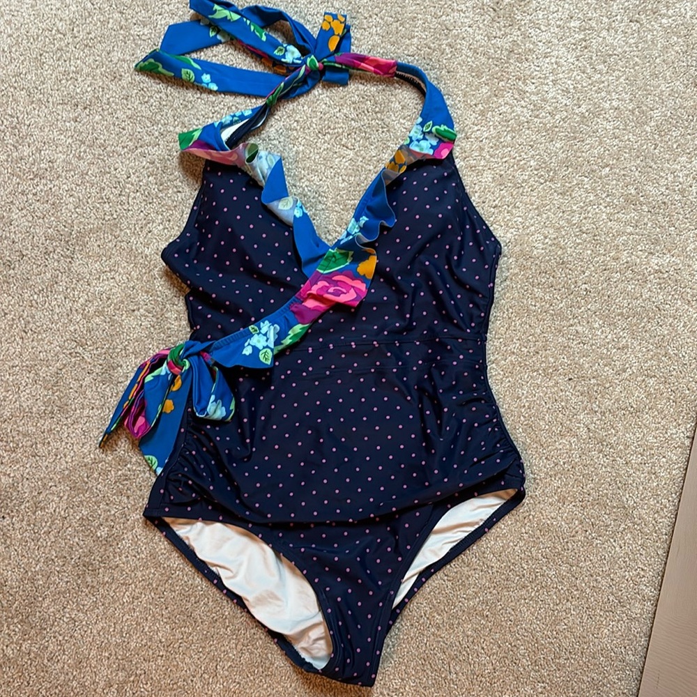 Matilda Jane swim bathing suit floral polka dot ruffle halter style SMALL